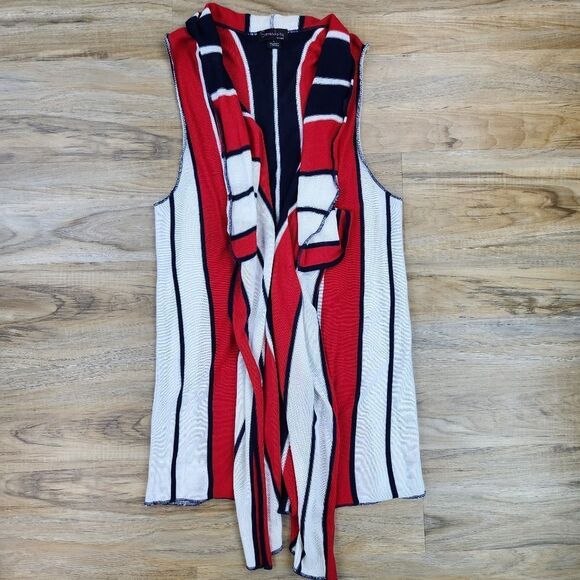 🔹️Serendipity Red, Blue, & White Striped Sleeveless Cardigan Large - Picture 3 of 12